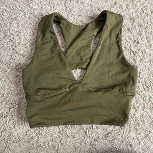 Olive Green Cross-Back Sports Bra